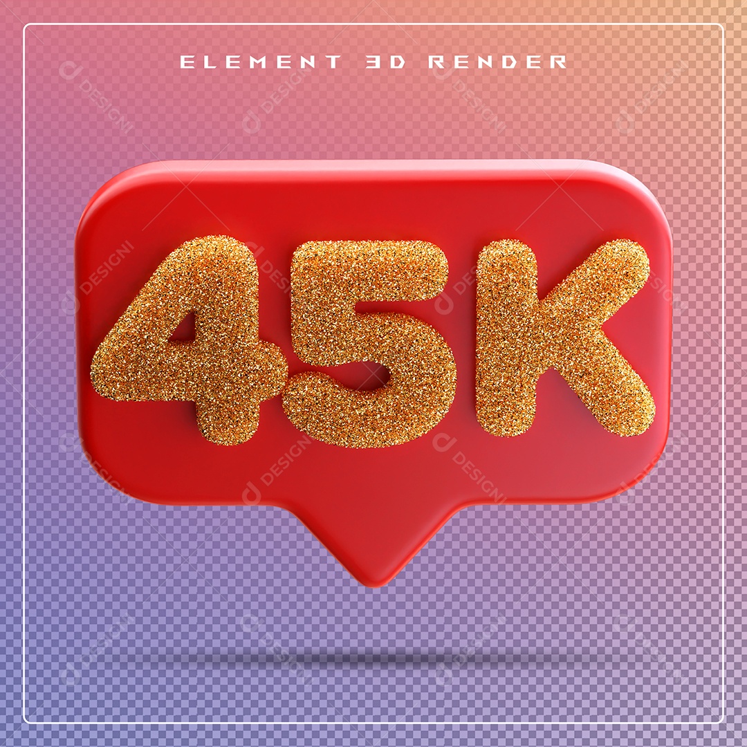 Ícone 3D Vermelho com 45K de Seguidores Elemento para Composição PSD