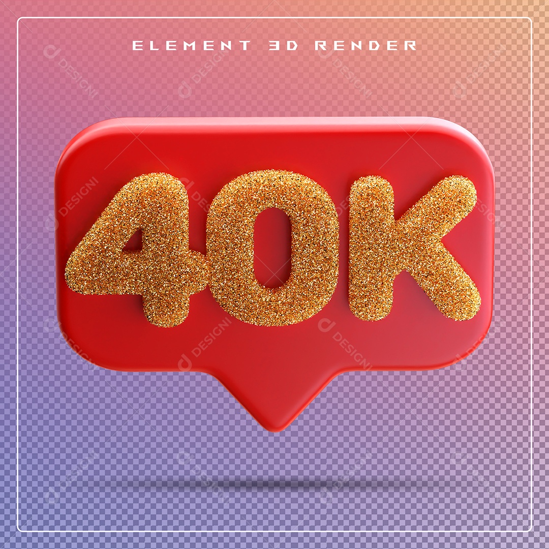 Ícone 3D Vermelho com 40K de Seguidores Elemento para Composição PSD