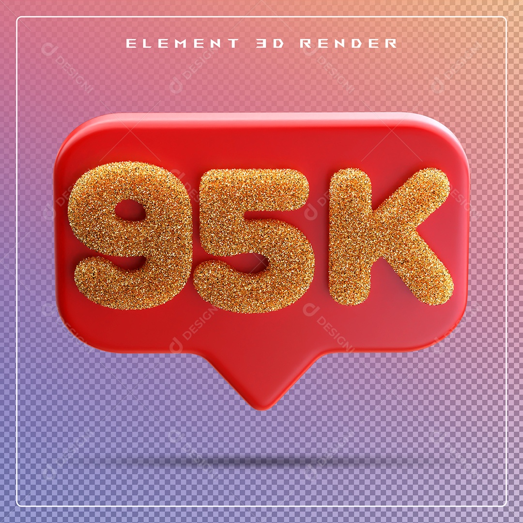 Ícone 3D Vermelho com 90K de Seguidores Elemento para Composição PSD