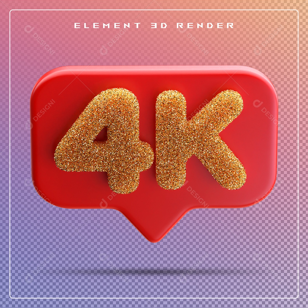 Ícone 3D Vermelho com 4K de Seguidores Elemento para Composição PSD