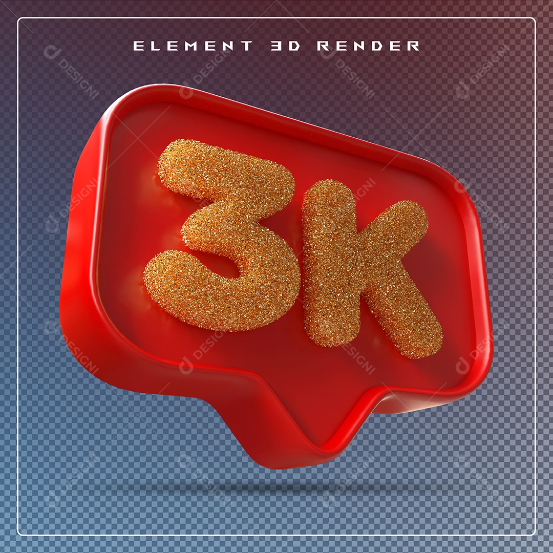Ícone 3D Vermelho com 3K de Seguidores Elemento para Composição PSD