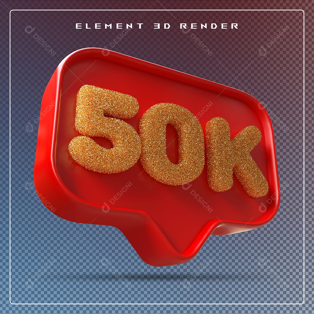 Ícone 3D Vermelho com 50K de Seguidores Elemento para Composição PSD