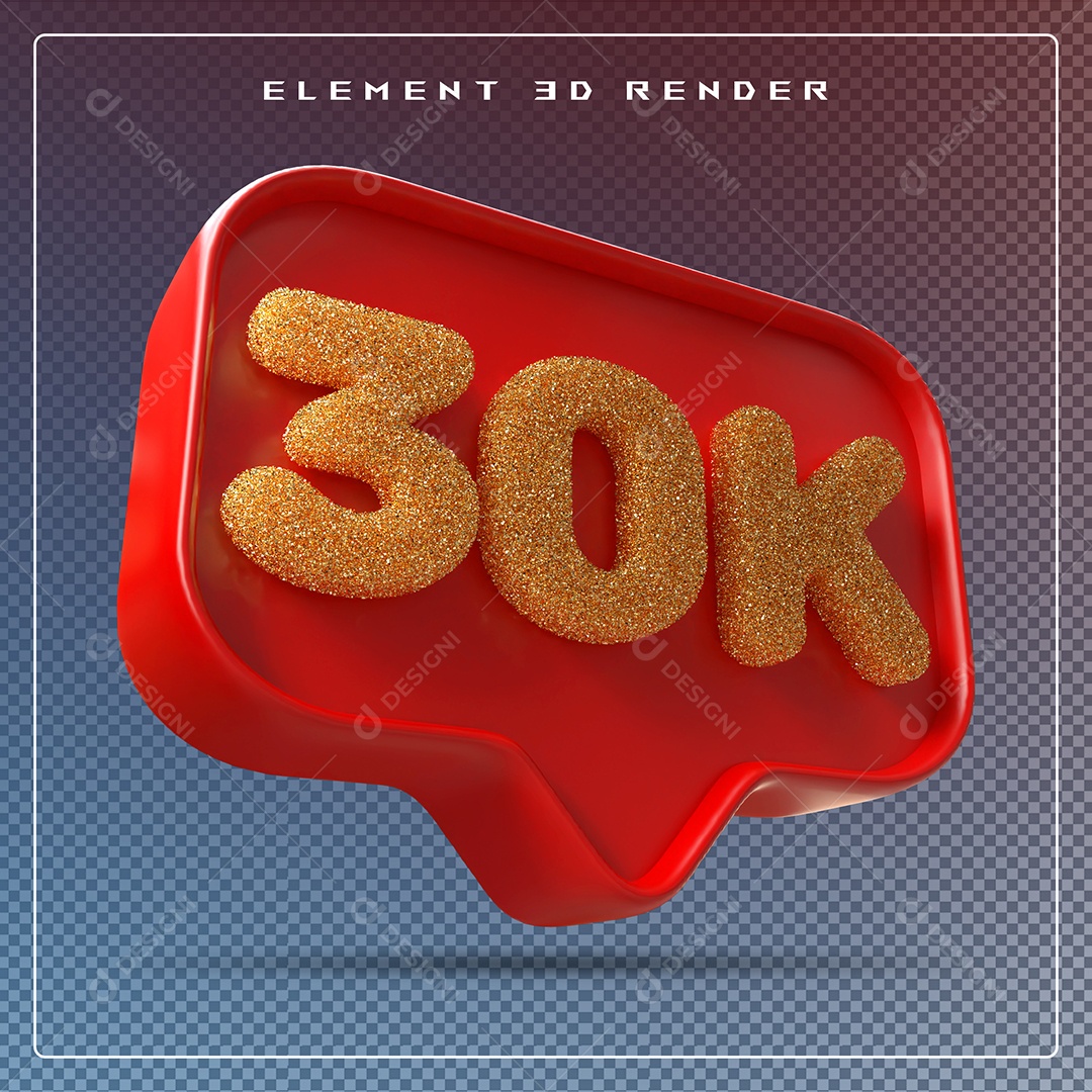 Ícone 3D Vermelho com 30K de Seguidores Elemento para Composição PSD