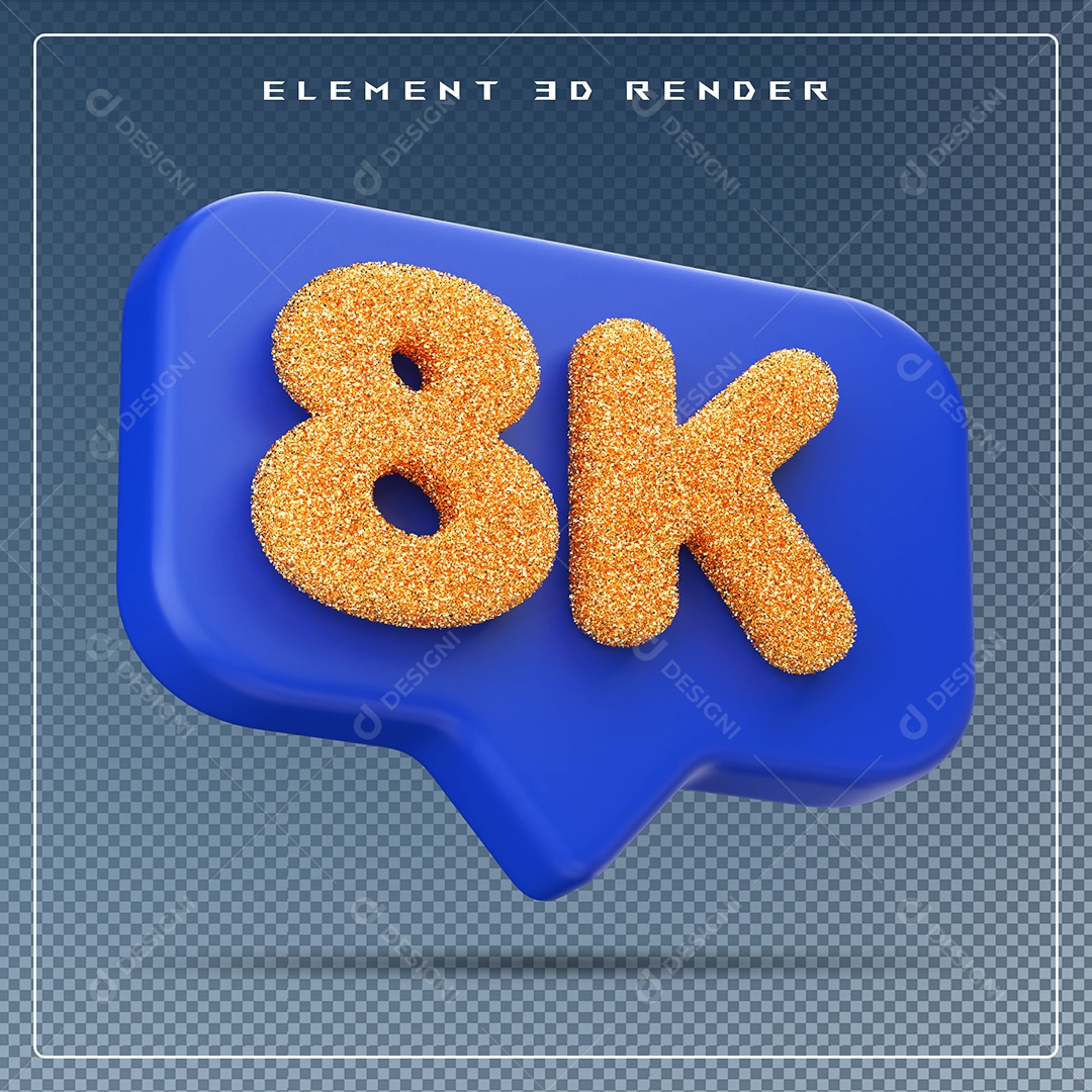 Ícone 3D Azul com 8K de Seguidores Elemento para Composição PSD