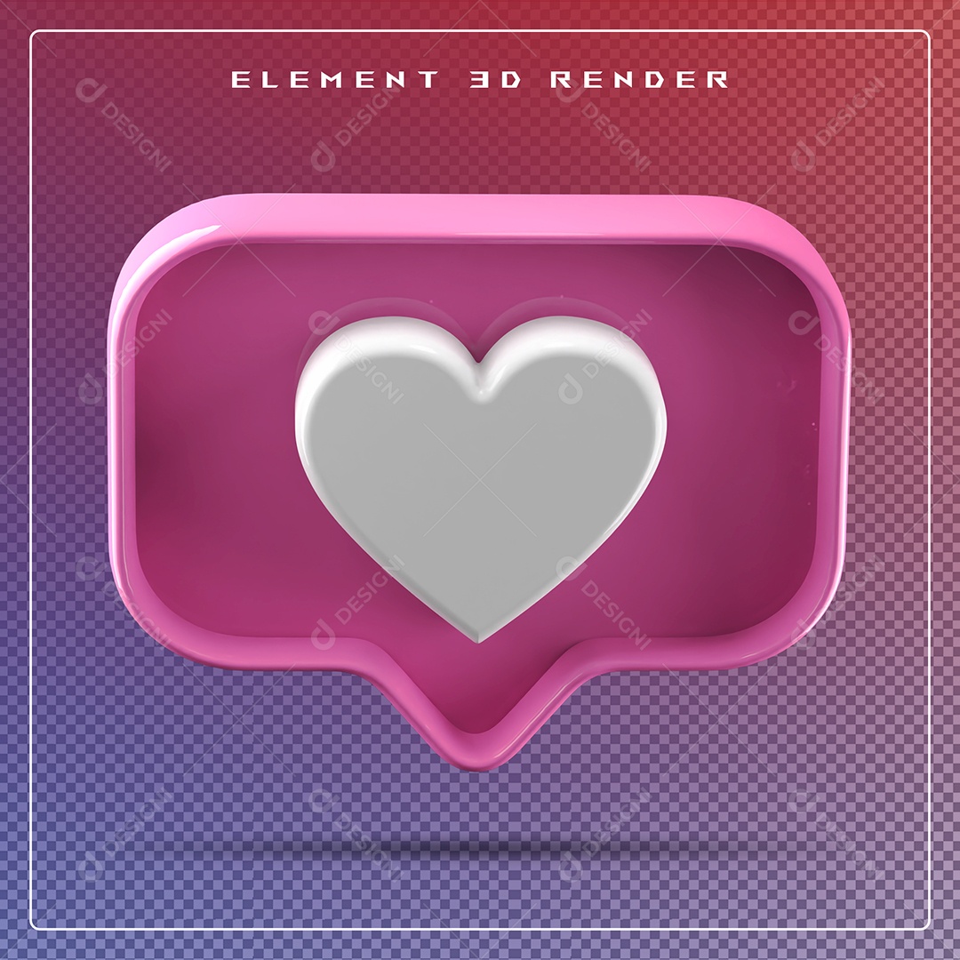Ícone 3D Balão de Fala com Um Coração Elemento para Composição PSD