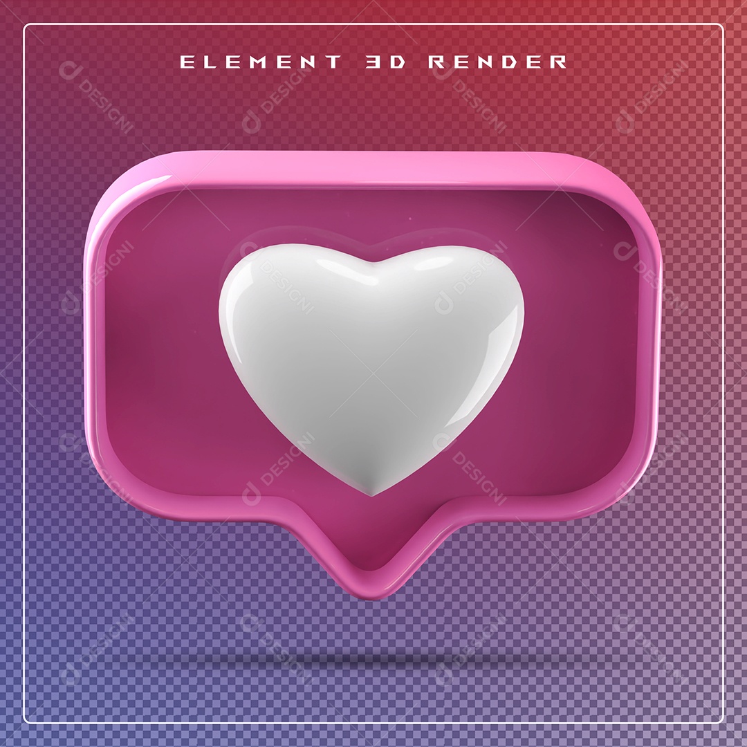Ícone 3D Balão de Fala com Um Coração Elemento para Composição PSD