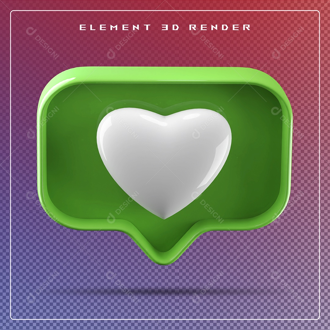 Ícone 3D Balão de Fala com Um Coração Elemento para Composição PSD