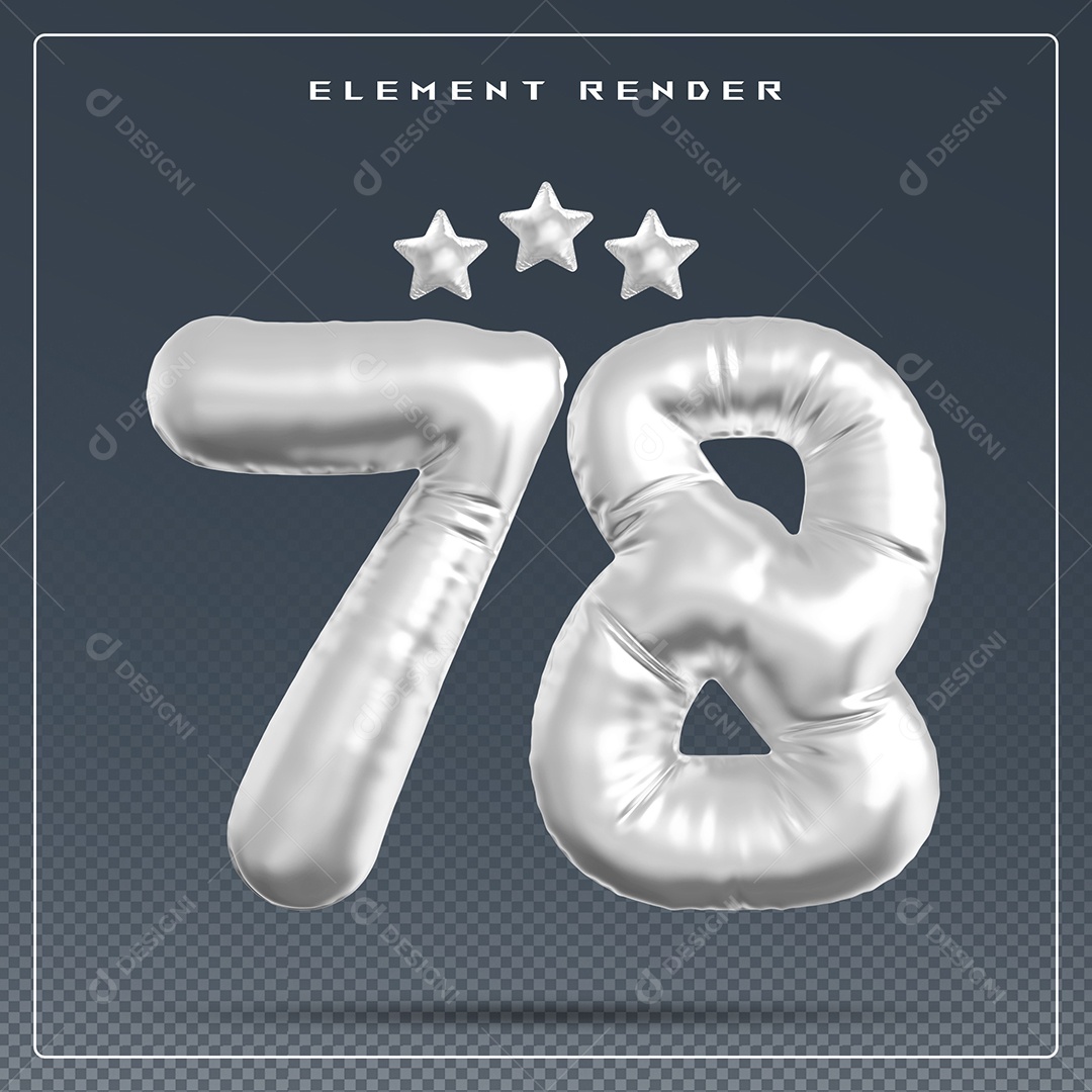 Elemento 3D Número 78 Cinza para Composição PSD