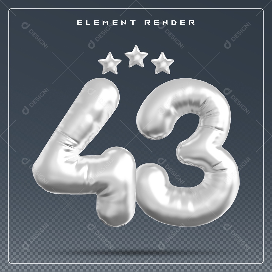 Elemento 3D Número 43 Cinza para Composição PSD