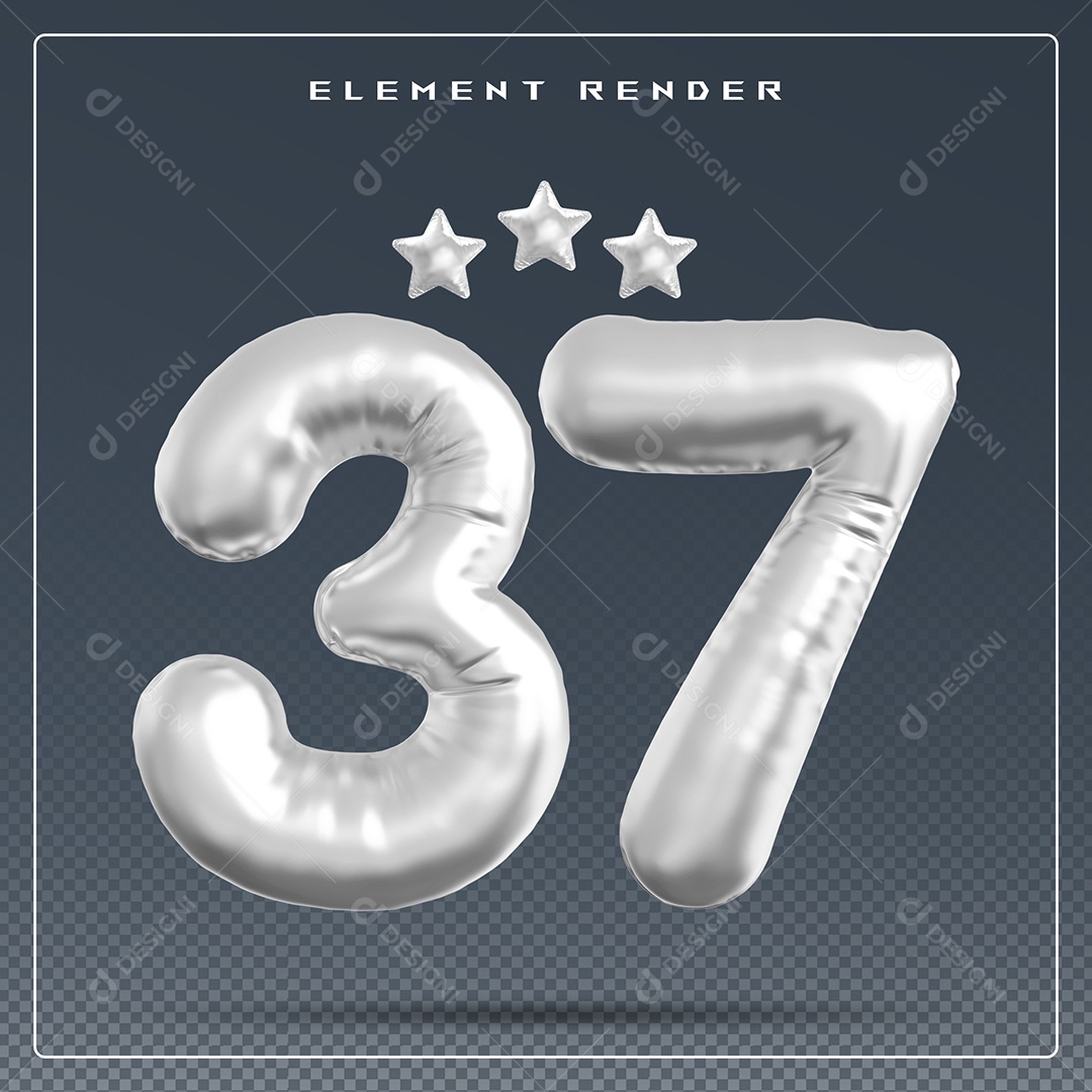 Elemento 3D Número 37 Cinza para Composição PSD