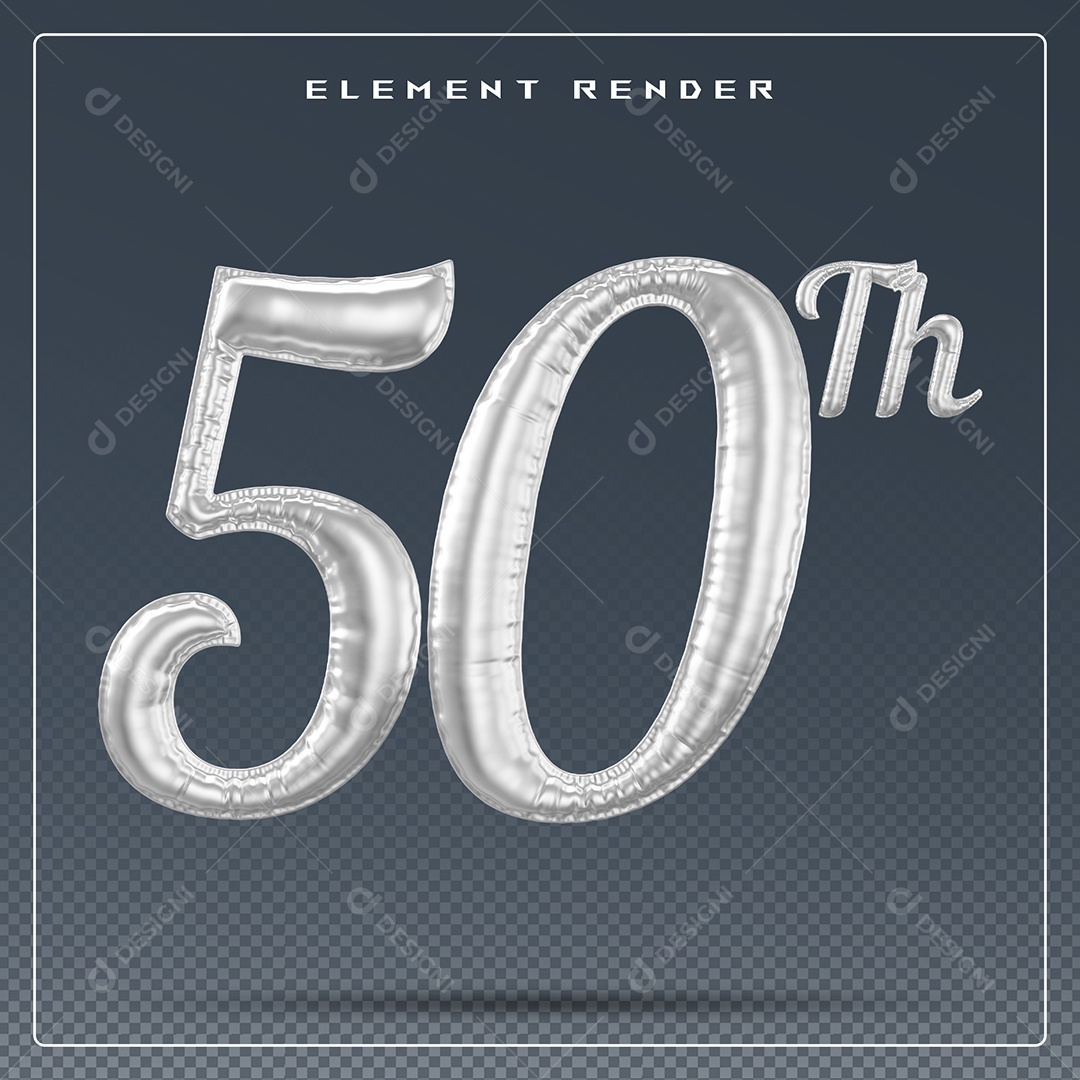 Elemento 3D Número 50 Th Cinza para Composição PSD