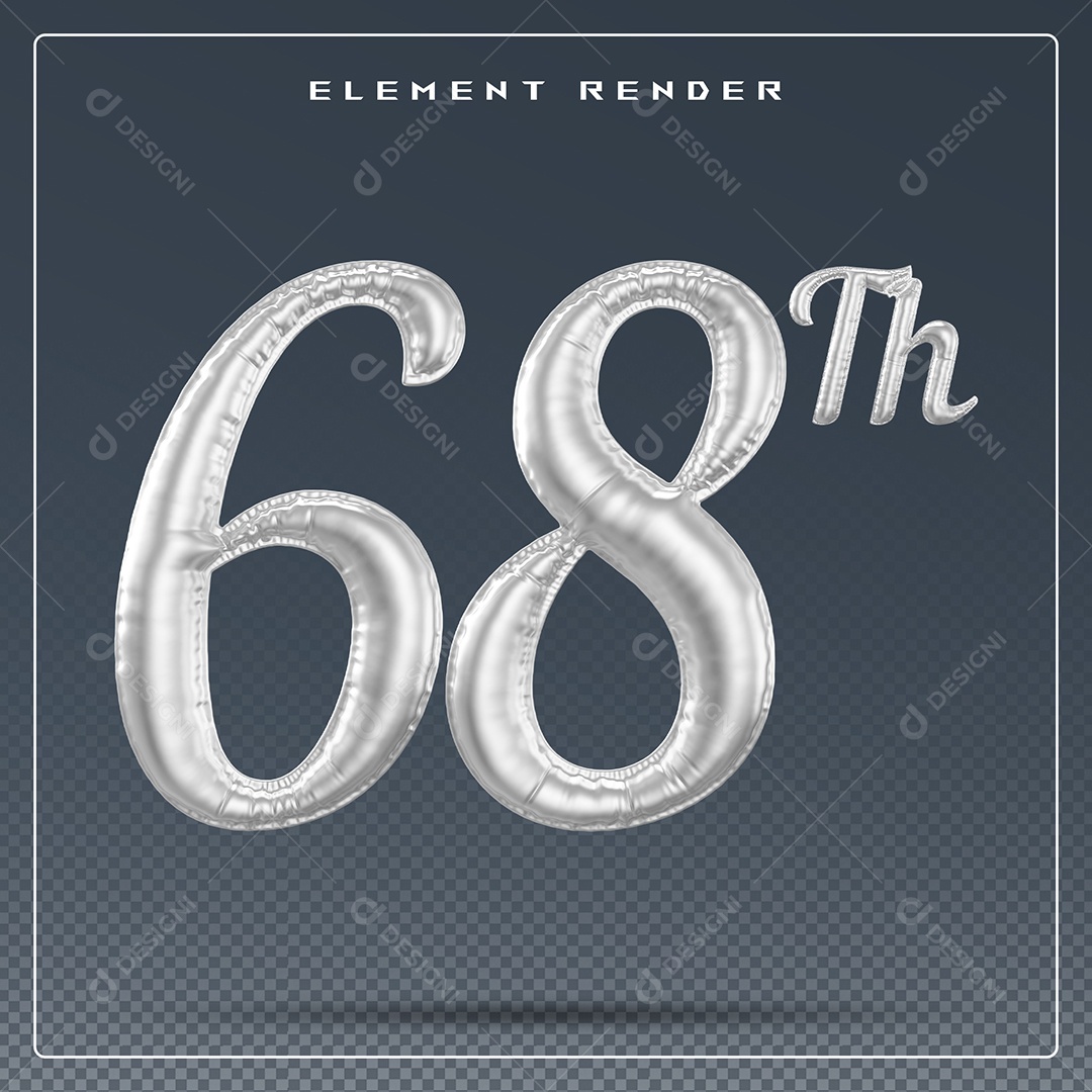 Elemento 3D Número 68 Th Cinza para Composição PSD