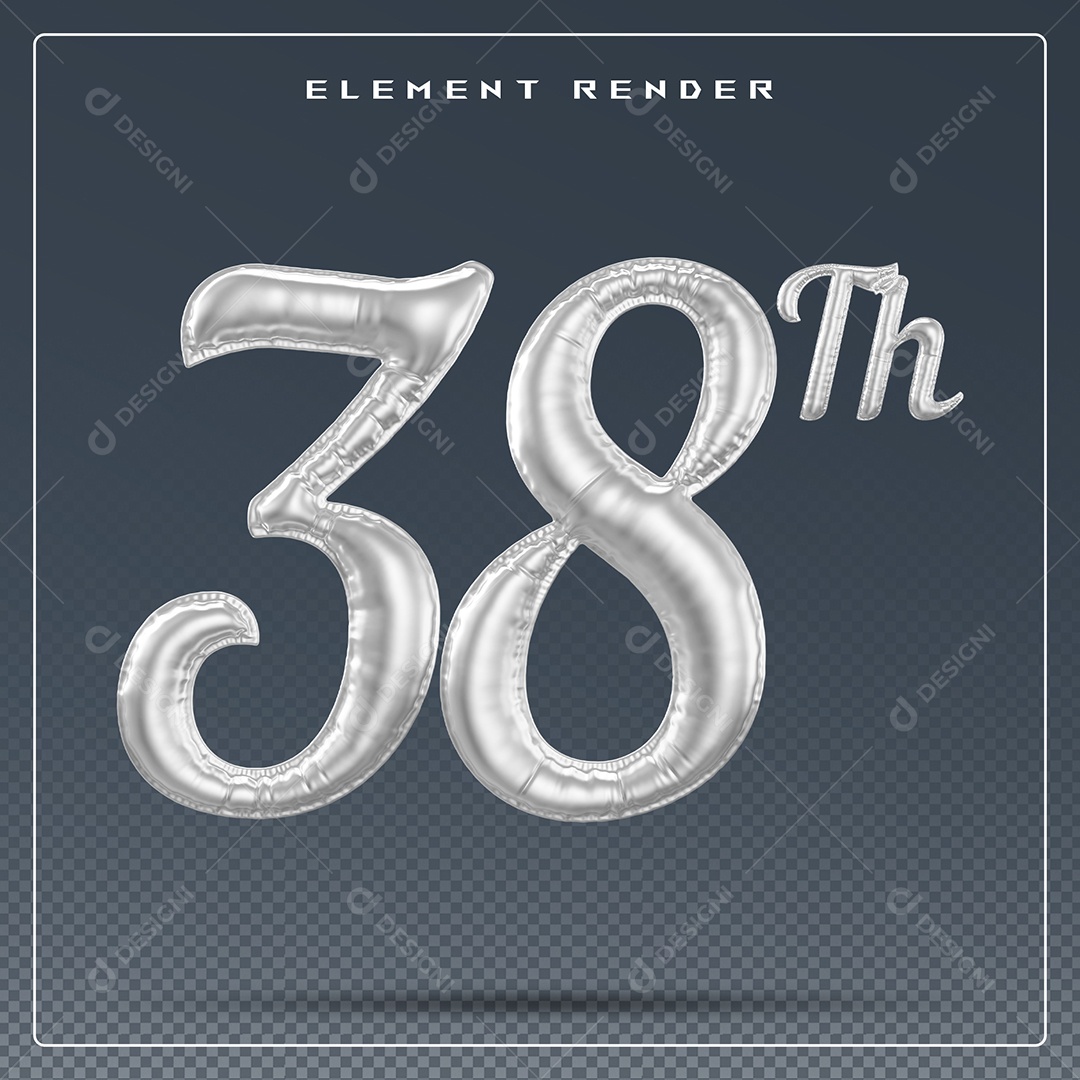 Elemento 3D Número 38 Th Cinza para Composição PSD