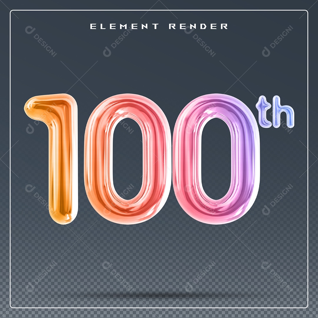 Elemento 3D Número 100 Colorido para Composição PSD