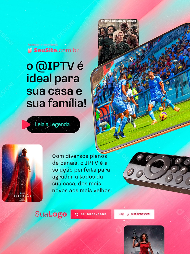 IPTV é Ideal para Sua Casa e Sua Família Social Media PSD Editável