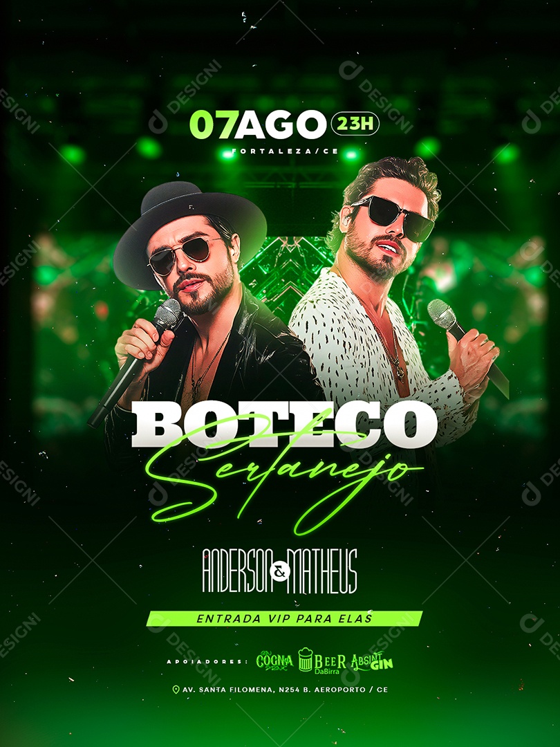 Flyer Boteco Sertanejo Entrada Vip para Elas Social Media PSD Editável