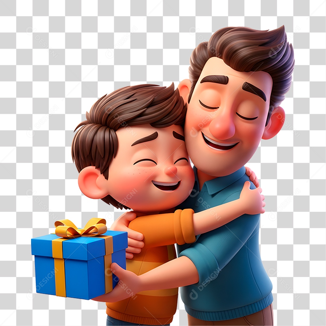 Personagem Pai e Filho com Presente PNG Transparente
