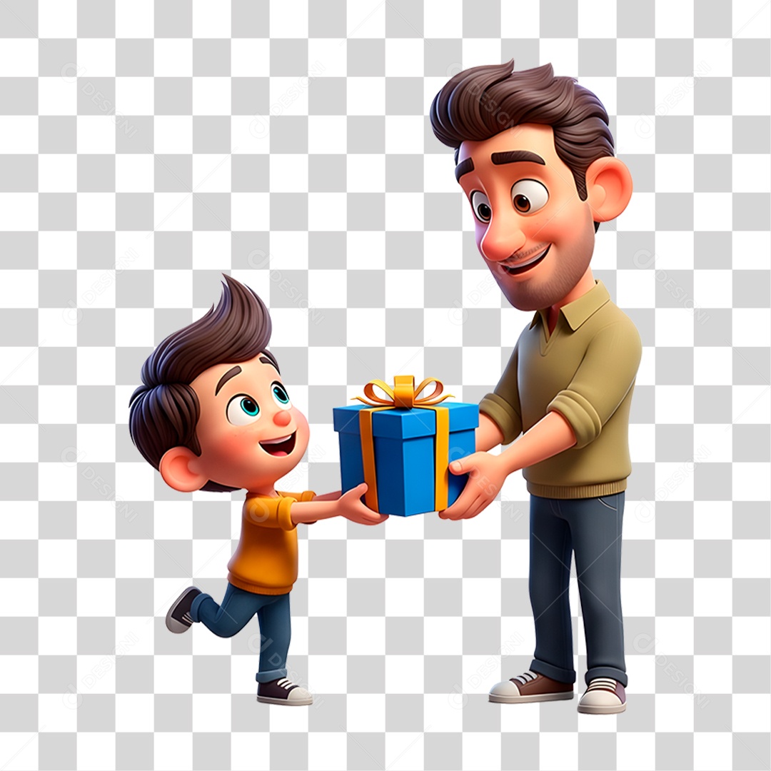 Personagem Pai e Filho com Presente PNG Transparente