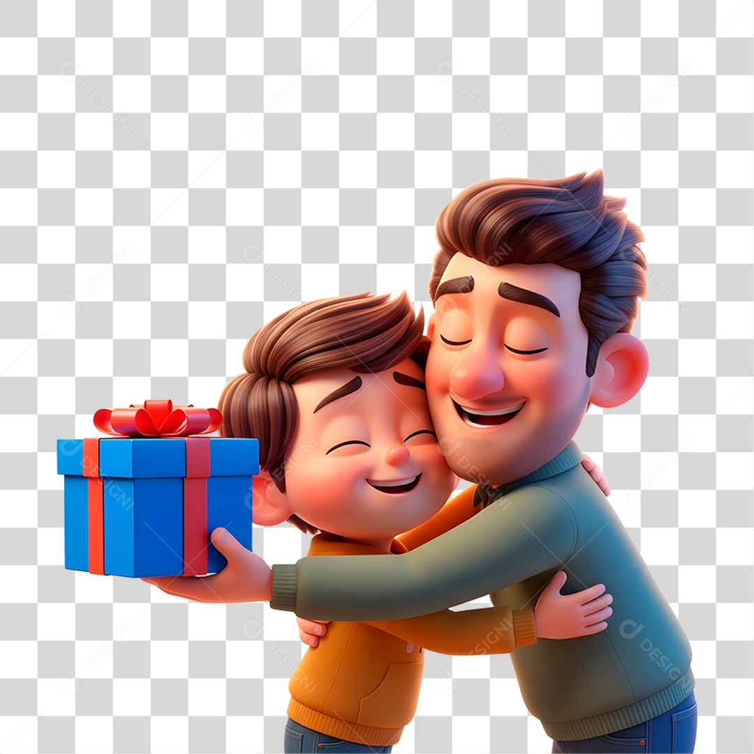 Personagem Pai e Filho com Presente PNG Transparente