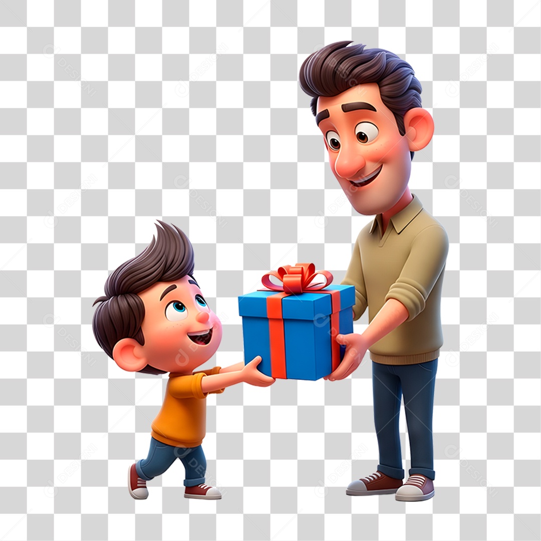 Personagem Pai e Filho com Presente PNG Transparente