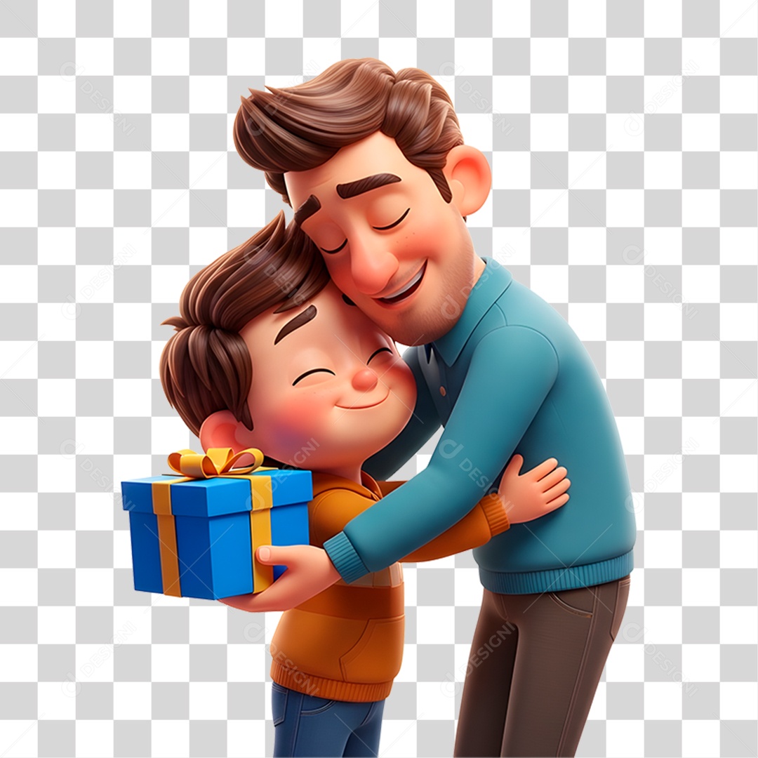 Personagem Pai e Filho com Presente PNG Transparente