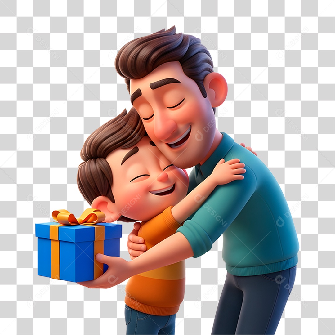 Personagem Pai e Filho com Presente PNG Transparente