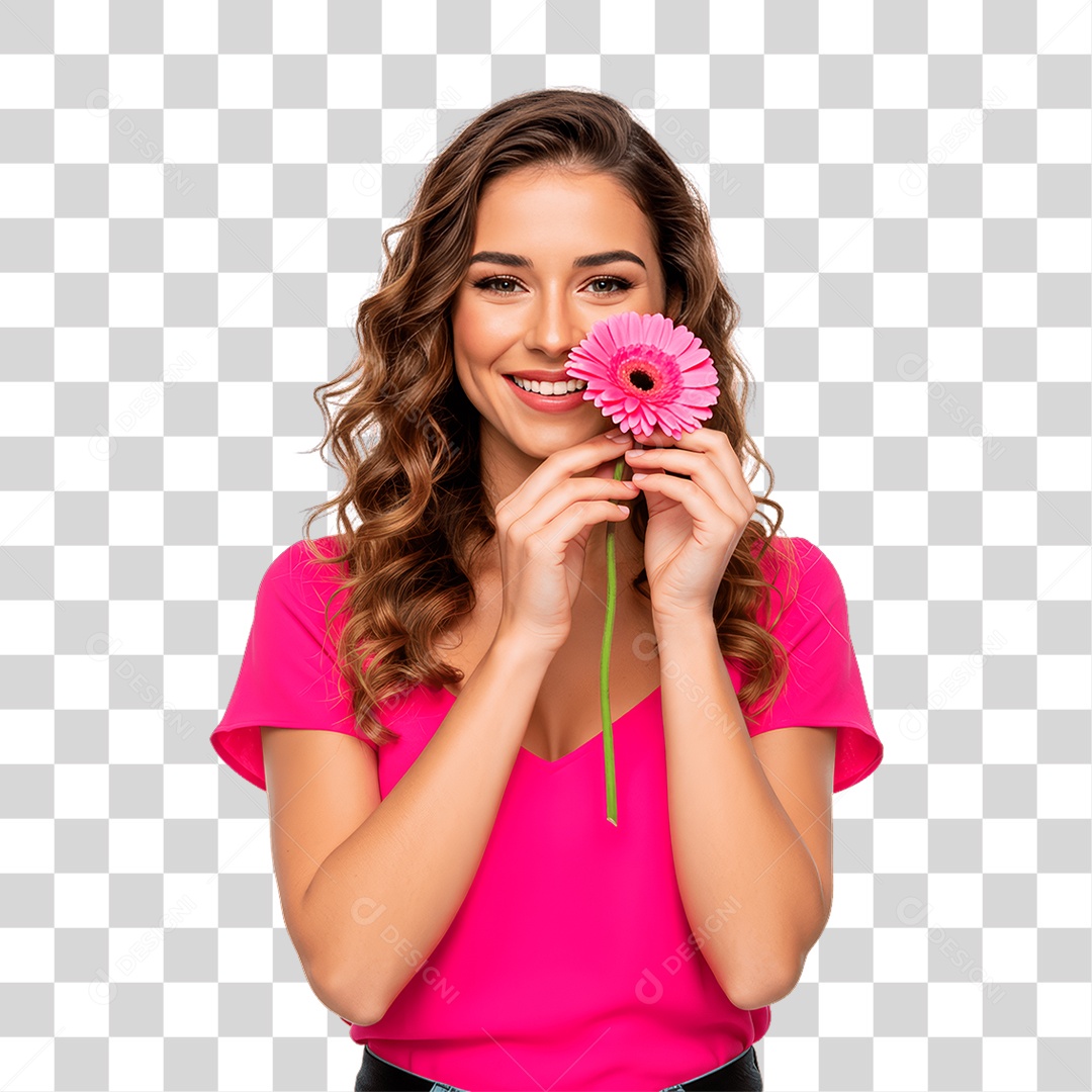 Mulher com Roupa Rosa Conscientização de Outubro Rosa PNG Transparente