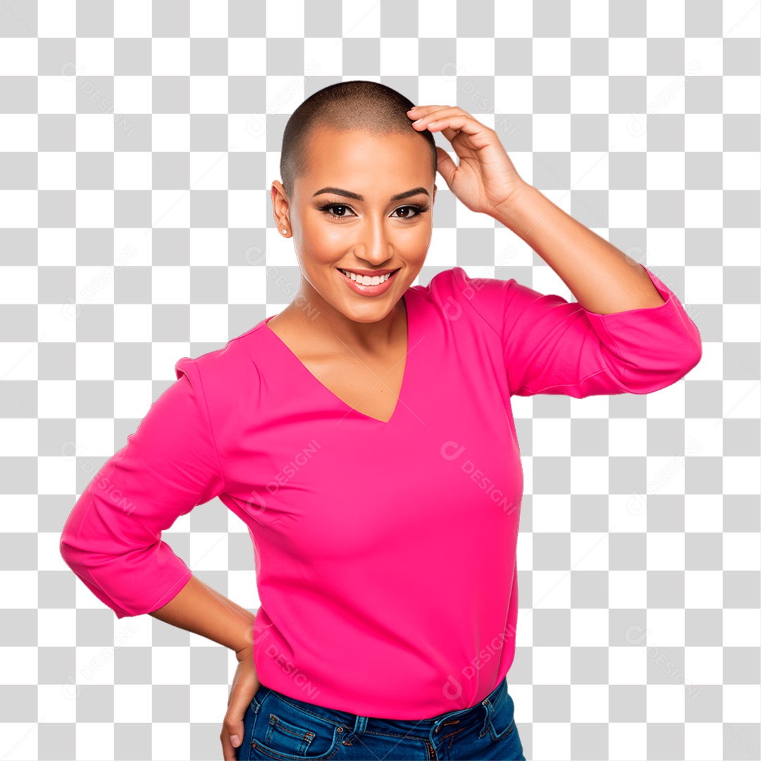 Mulher com Roupa Rosa Conscientização de Outubro Rosa PNG Transparente