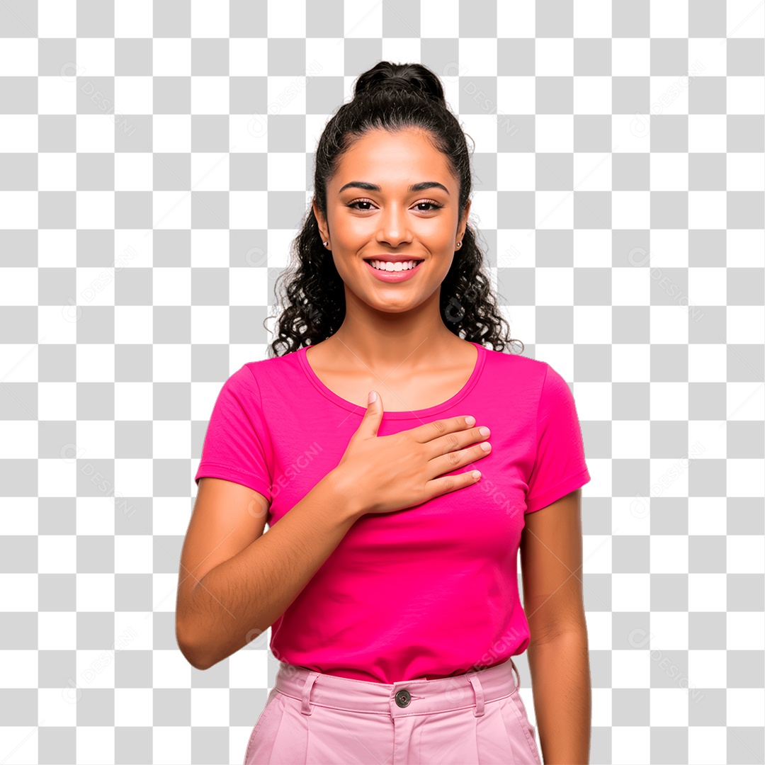 Mulher com Roupa Rosa Conscientização de Outubro Rosa PNG Transparente