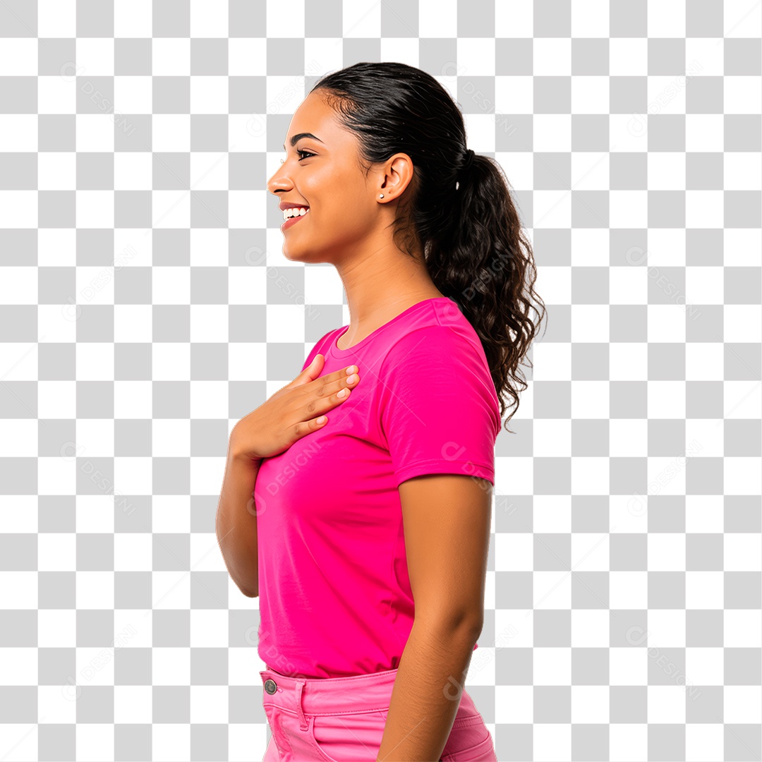 Mulher com Roupa Rosa Conscientização de Outubro Rosa PNG Transparente