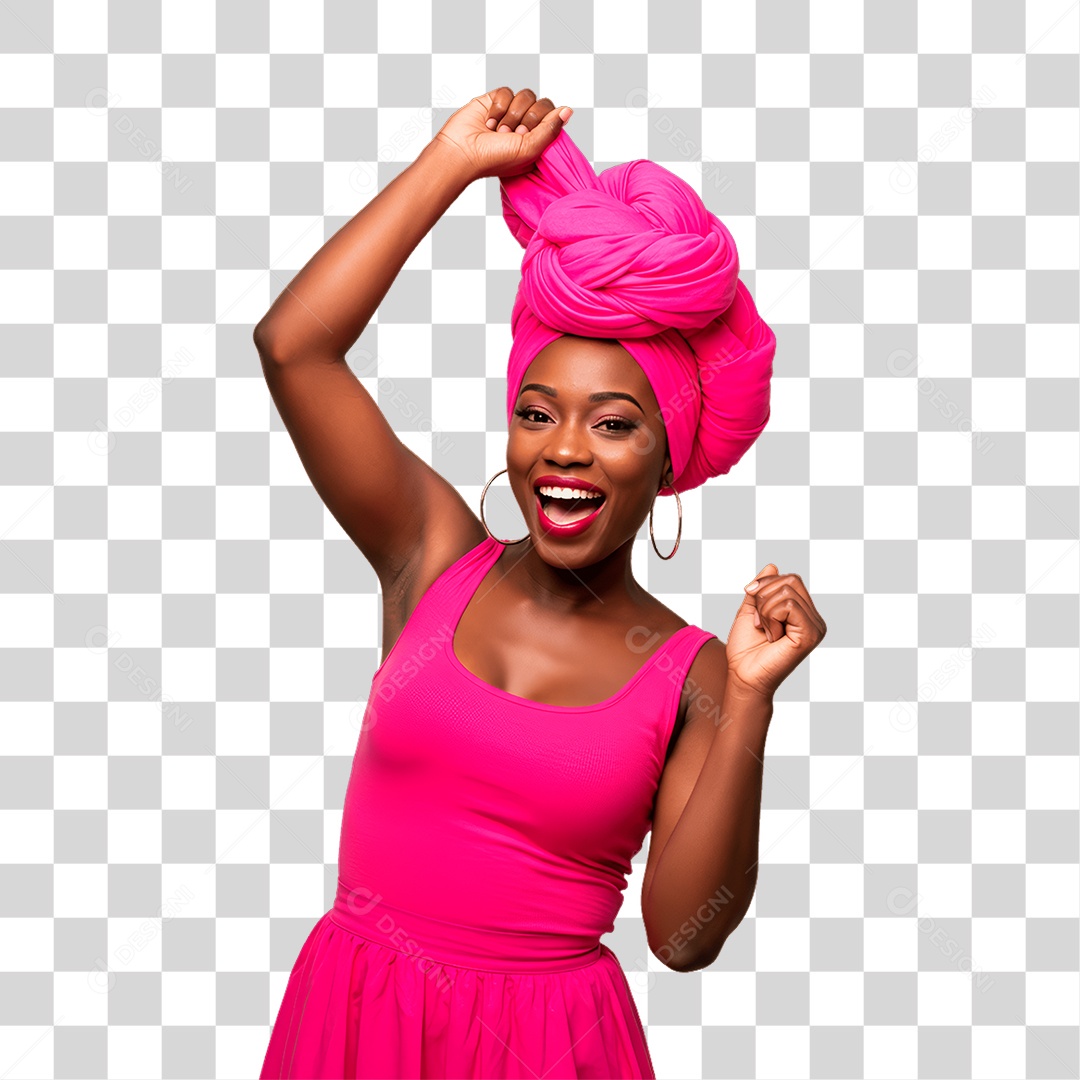 Mulher Negra com Roupa Rosa Conscientização de Outubro Rosa PNG Transparente