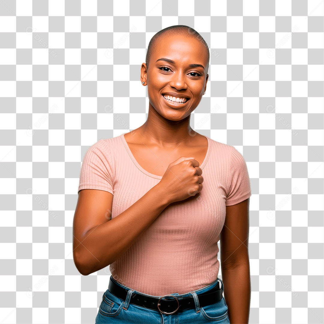 Mulher com Mão no Peito Conscientização de Outubro Rosa PNG Transparente