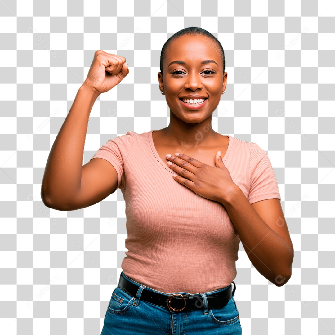 Mulher com Mão no Peito Conscientização de Outubro Rosa PNG Transparente