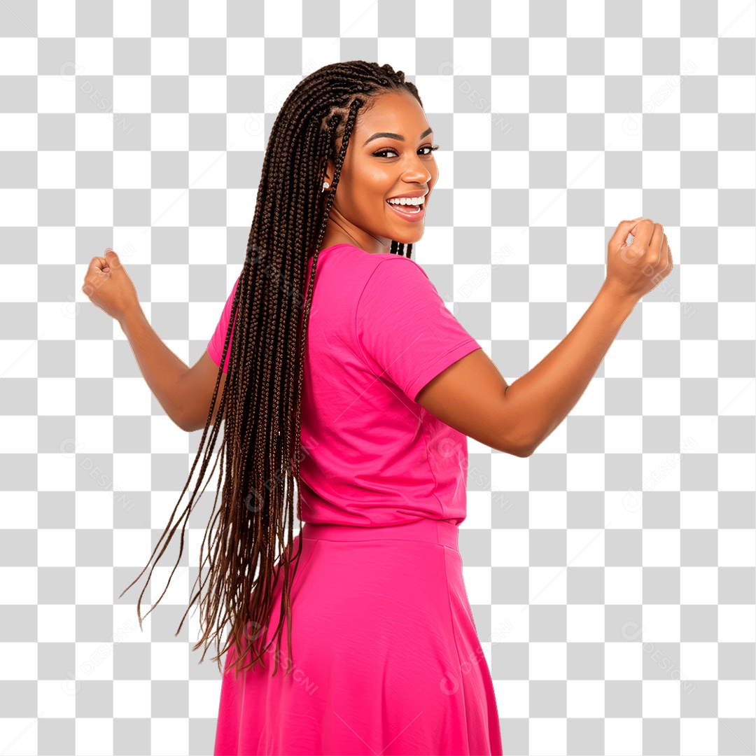 Mulher Negra com Roupa Rosa Conscientização de Outubro Rosa PNG Transparente