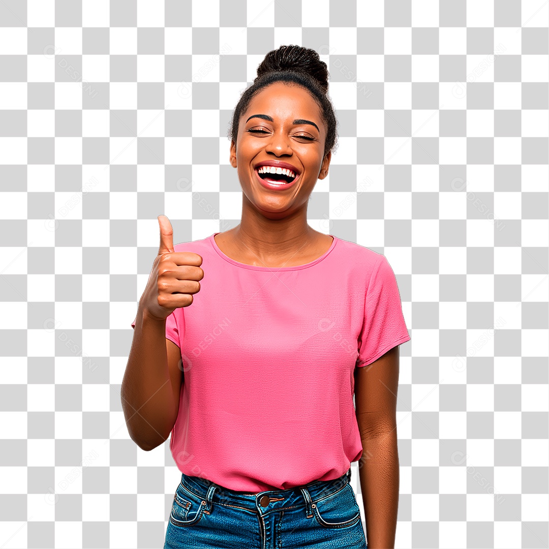 Mulher Negra com Roupa Rosa Conscientização de Outubro Rosa PNG Transparente