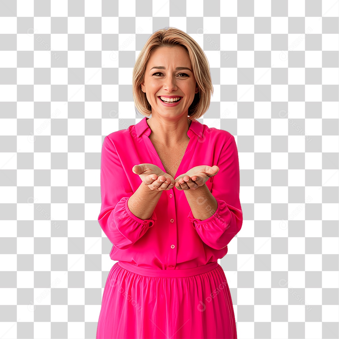 Mulher com Roupa Rosa Conscientização de Outubro Rosa PNG Transparente