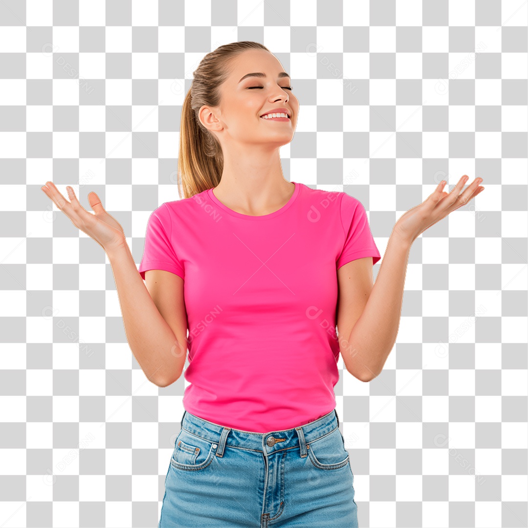 Mulher com Roupa Rosa Conscientização de Outubro Rosa PNG Transparente