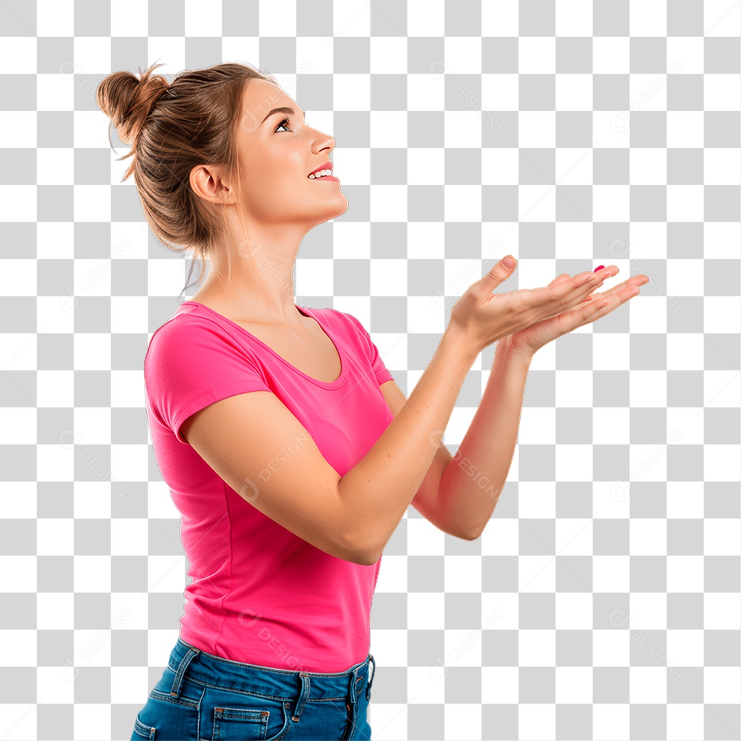 Mulher com Roupa Rosa Conscientização de Outubro Rosa PNG Transparente