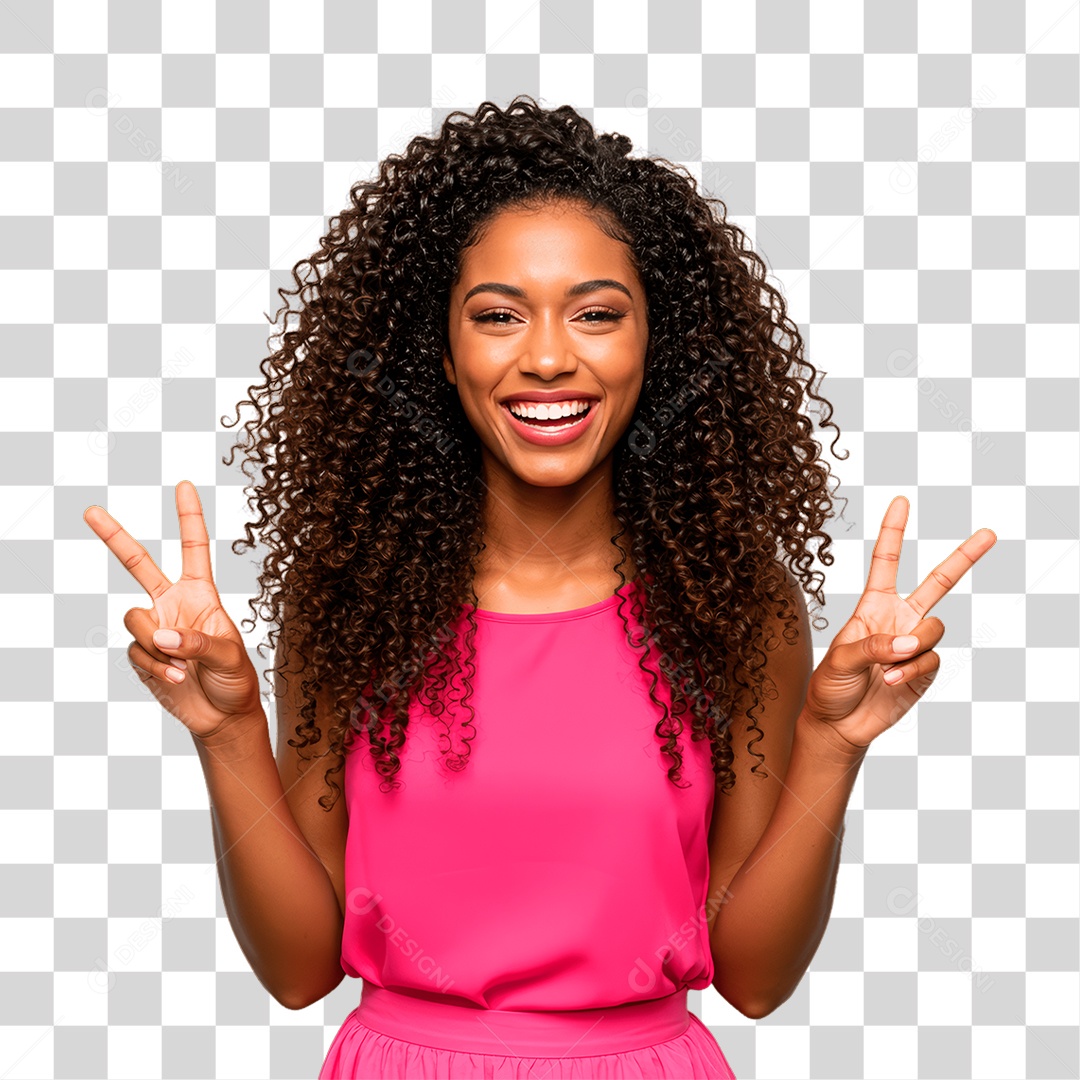 Mulher Negra com Roupa Rosa Conscientização de Outubro Rosa PNG Transparente