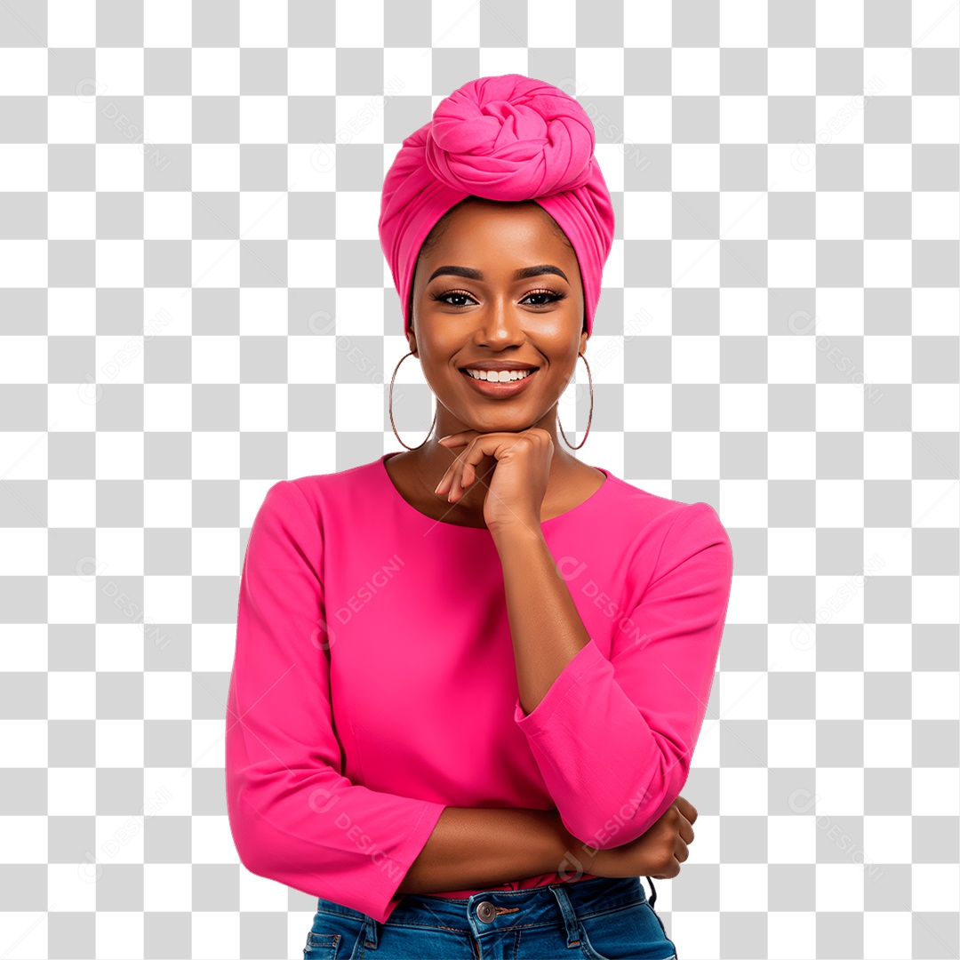 Mulher Negra com Roupa Rosa Conscientização de Outubro Rosa PNG Transparente