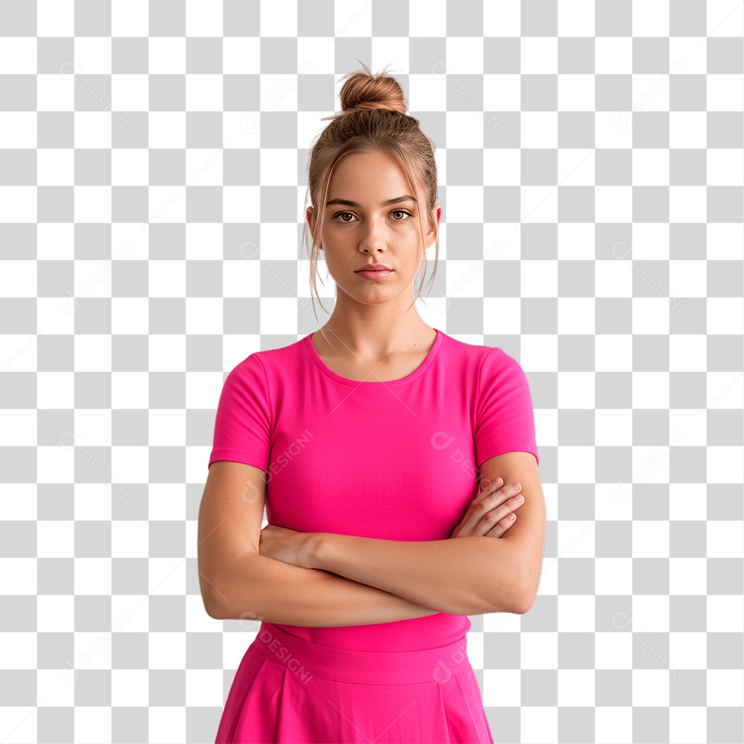 Mulher com Roupa Rosa Conscientização de Outubro Rosa PNG Transparente