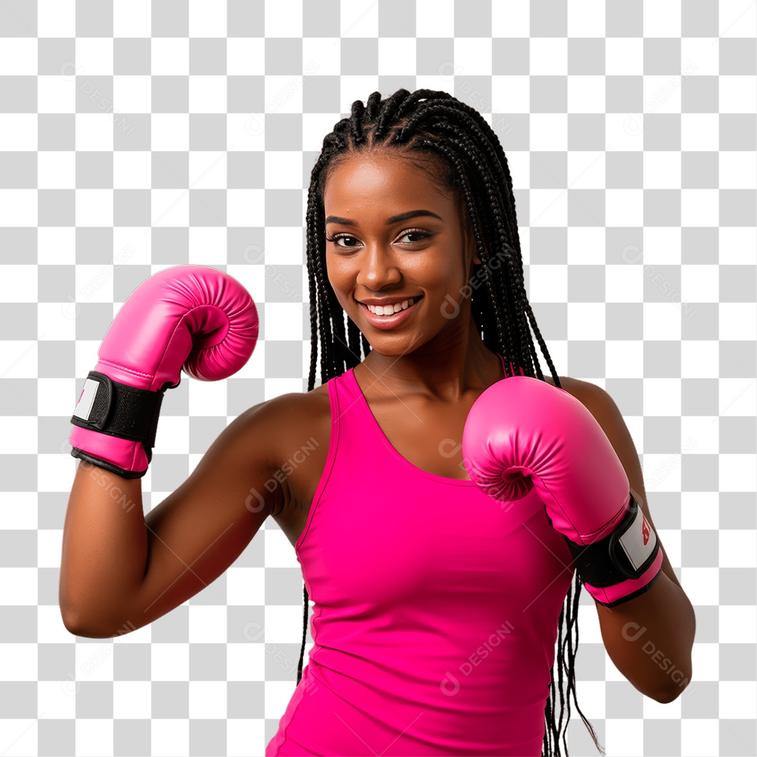 Mulher com Luva de Box Rosa Conscientização de Outubro Rosa PNG Transparente