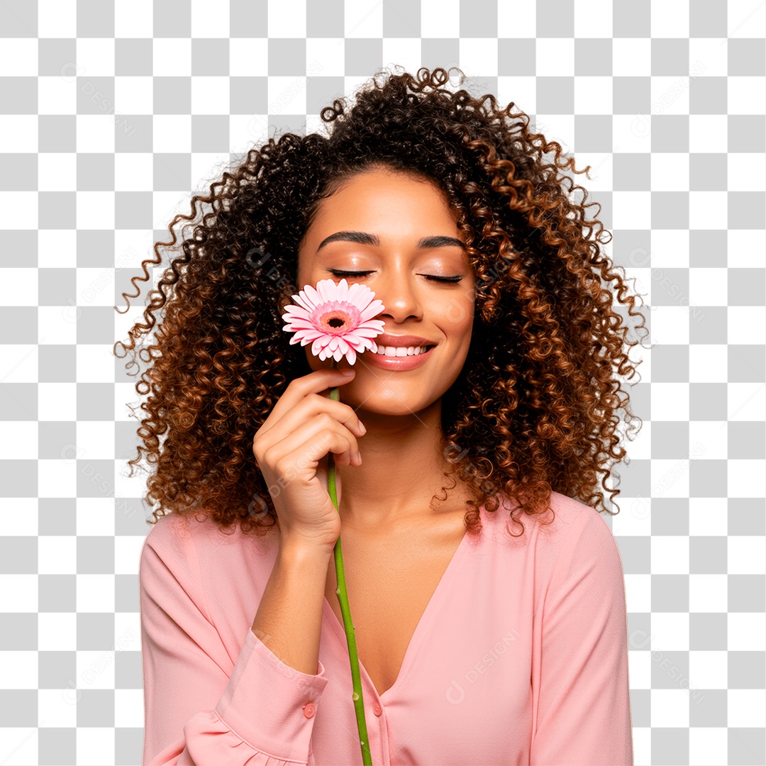 Mulher Segurando Flor Conscientização de Outubro Rosa PNG Transparente