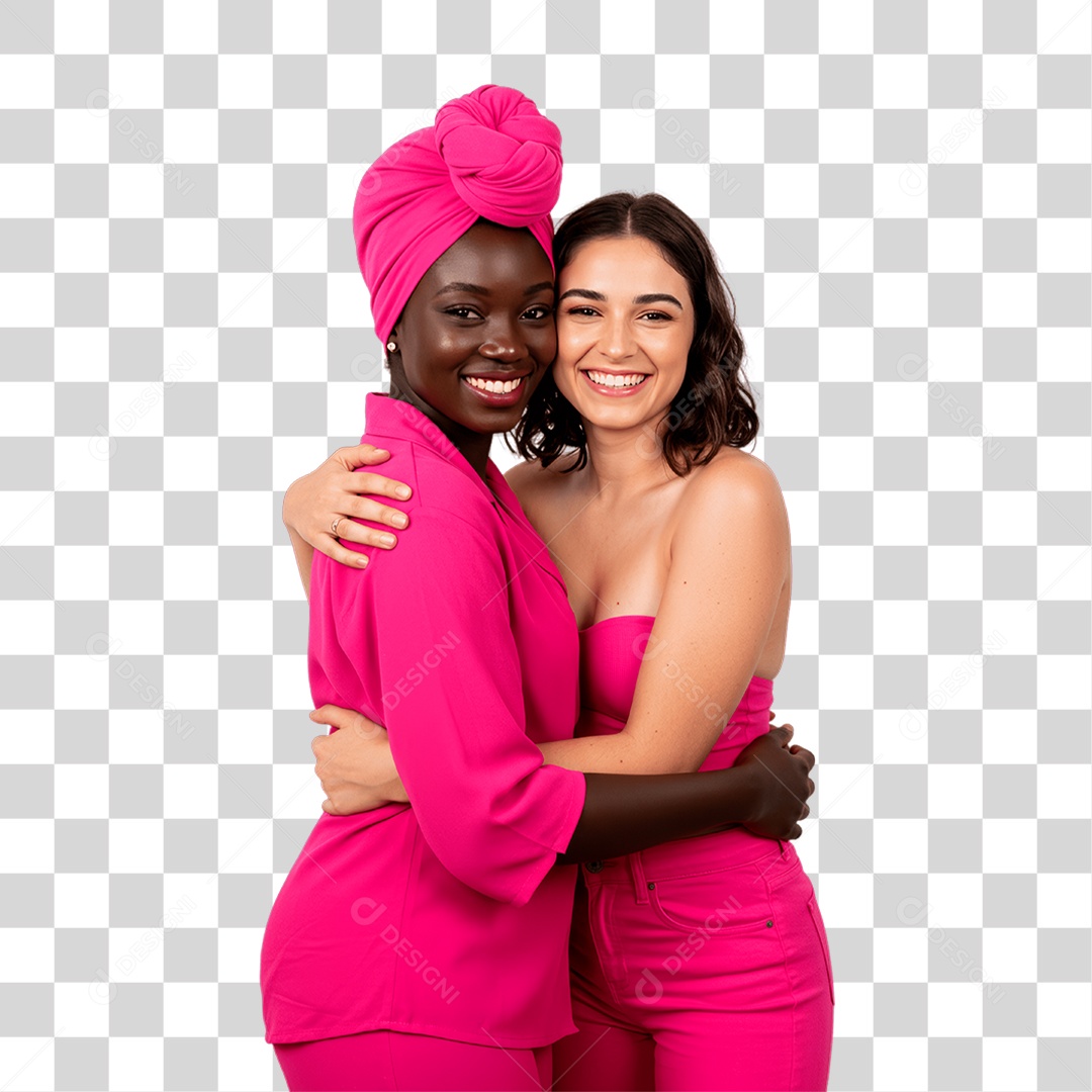 Mulheres com Roupas Rosa Conscientização de Outubro Rosa PNG Transparente