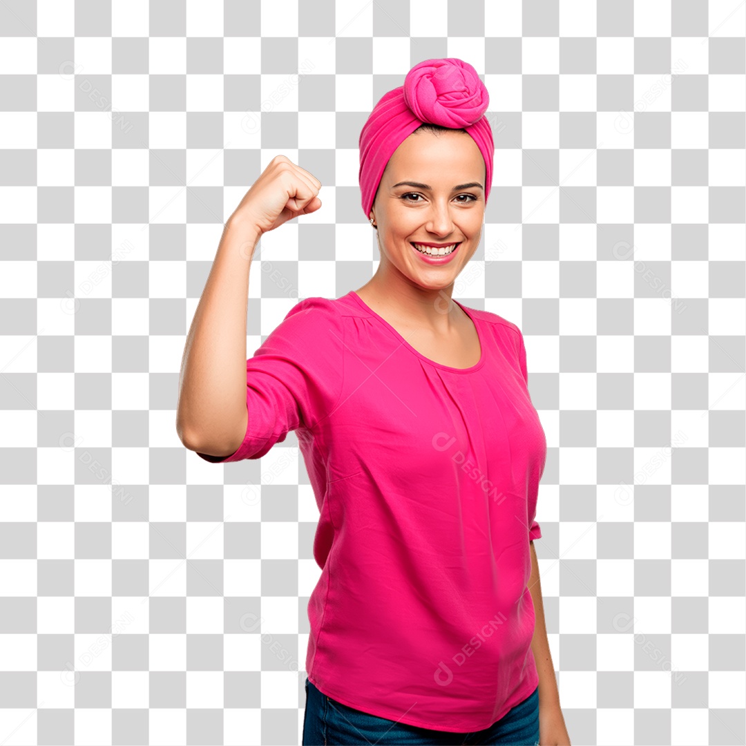 Mulher com Roupa Rosa Conscientização de Outubro Rosa PNG Transparente