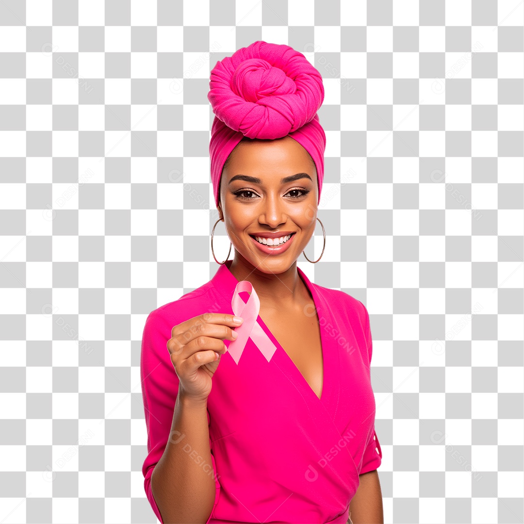 Mulher Negra com Roupa Rosa Conscientização de Outubro Rosa PNG Transparente