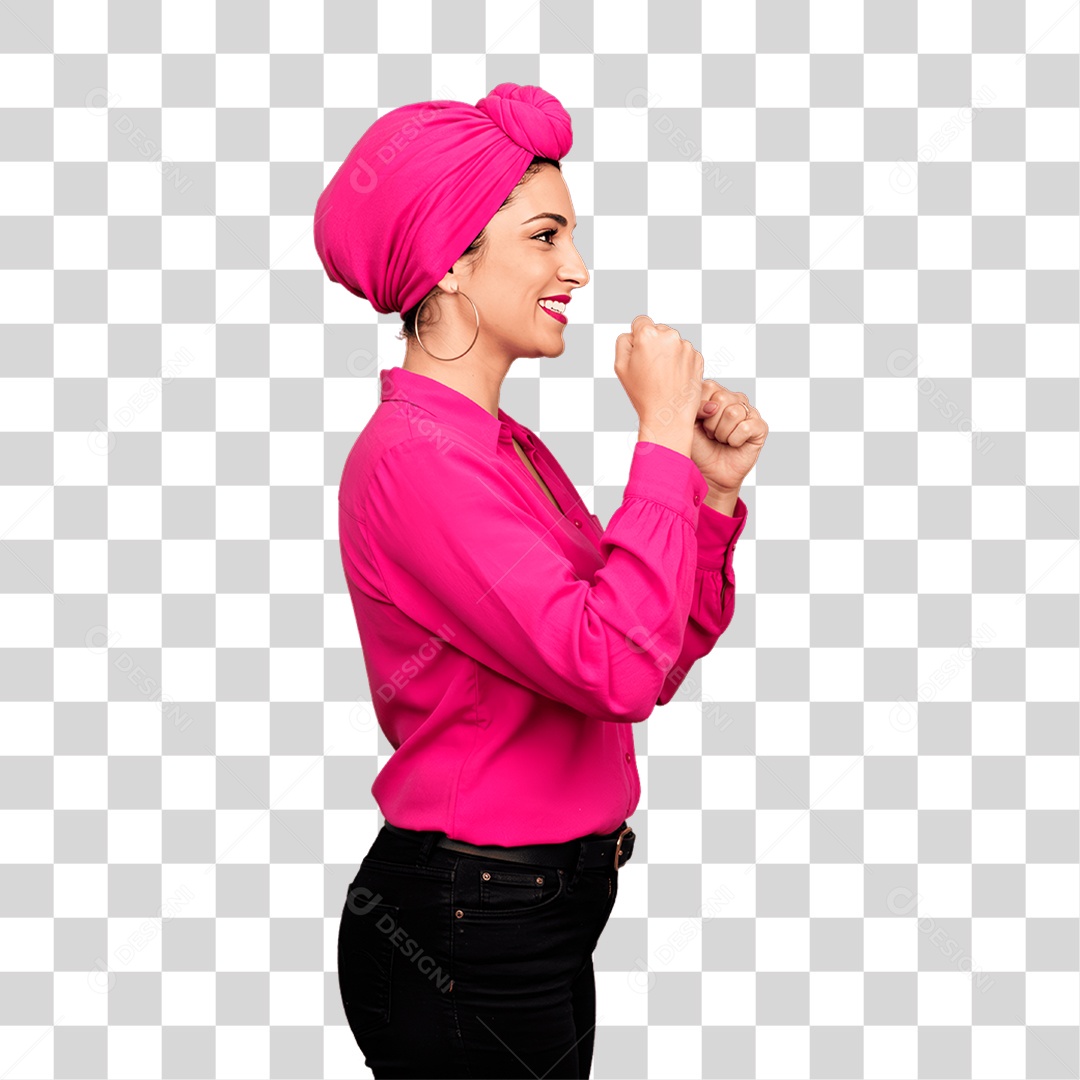 Mulher com Roupa Rosa Conscientização de Outubro Rosa PNG Transparente