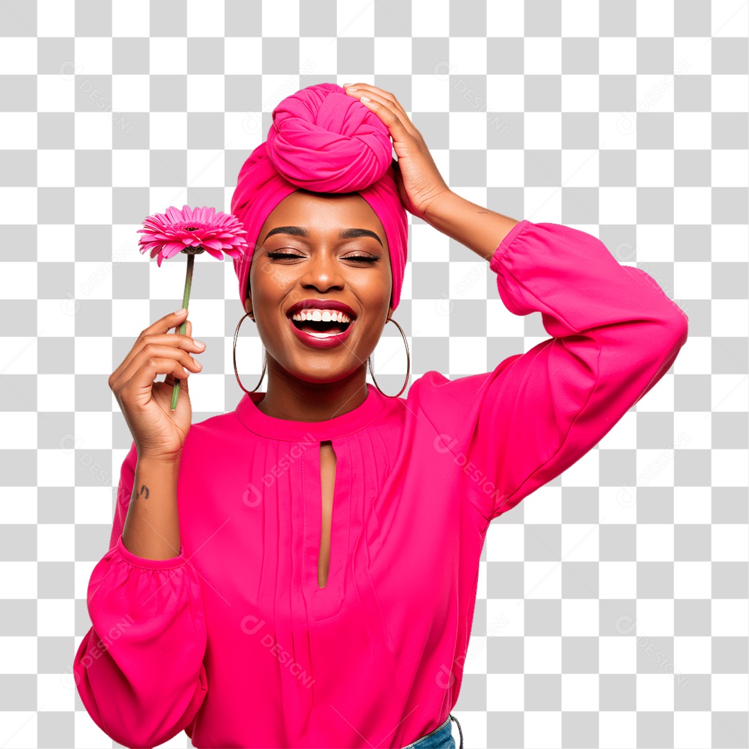 Mulher Negra com Roupa Rosa Conscientização de Outubro Rosa PNG Transparente