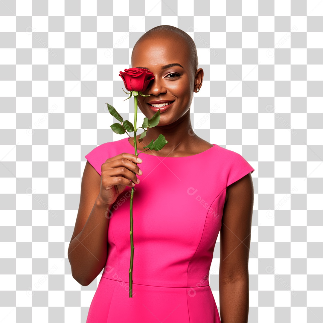 Mulher Segurando Rosa Conscientização de Outubro Rosa PNG Transparente