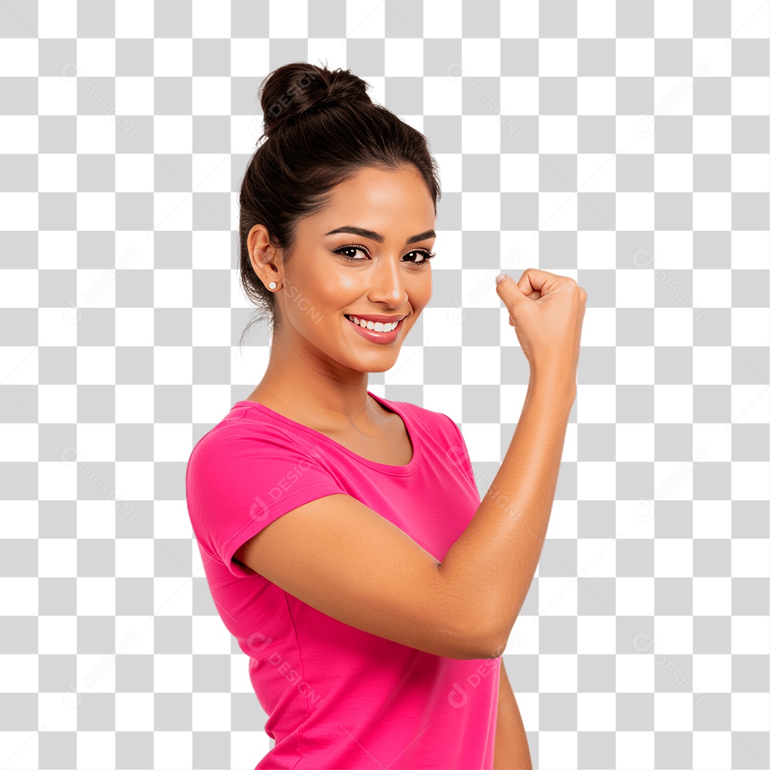 Mulher com Roupa Rosa Conscientização de Outubro Rosa PNG Transparente